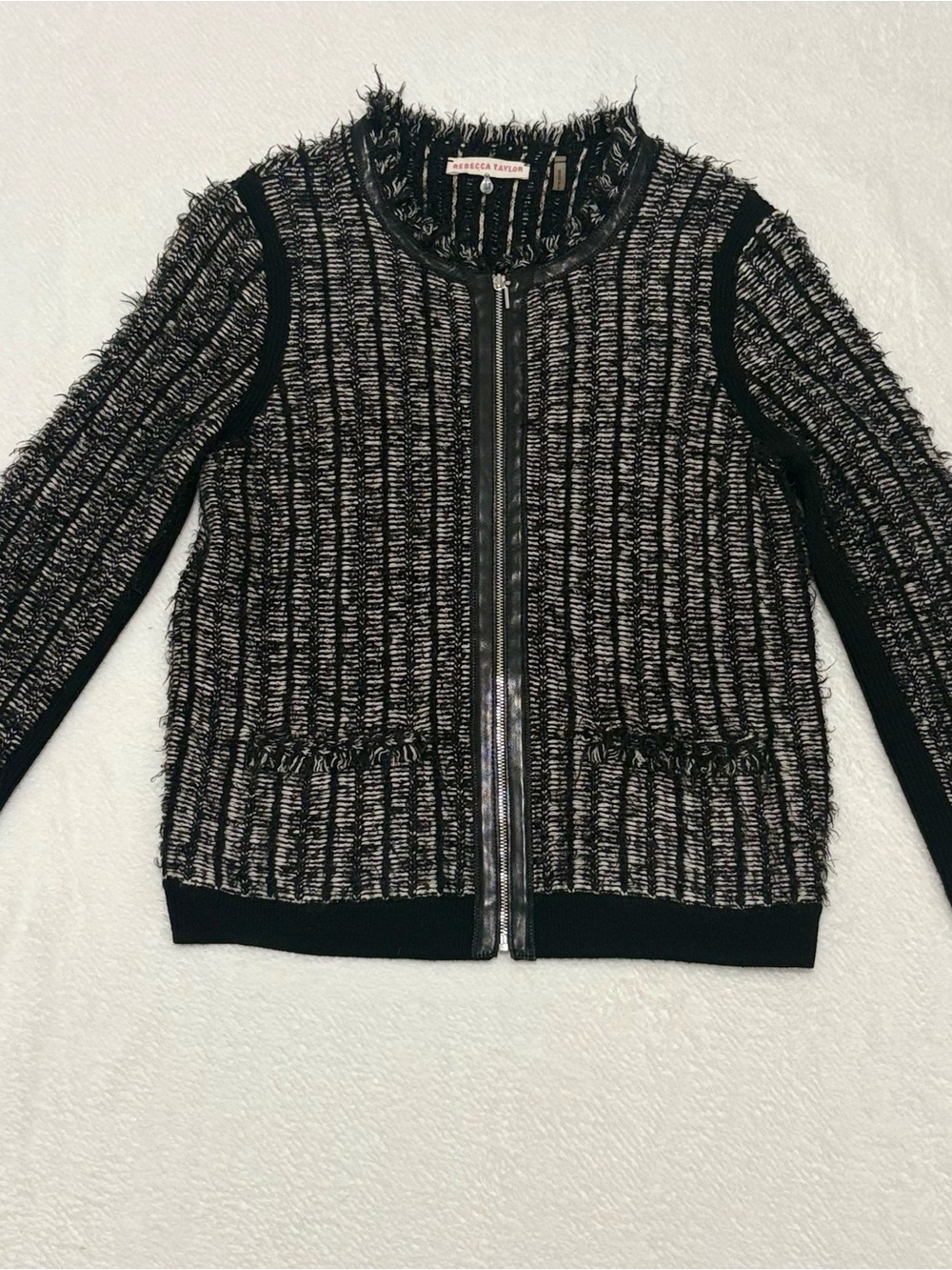 Rebecca Taylor Black & Ivory Textured Zip-Front Jacket